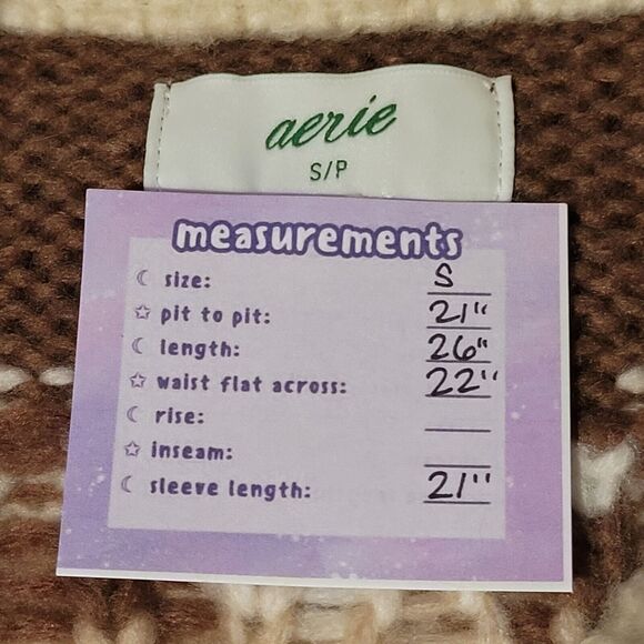 AERIE Brown Chunky Knit Sweater Sz S Fair Isle Nordic Aztec Wool Blend Longline - Picture 2 of 11